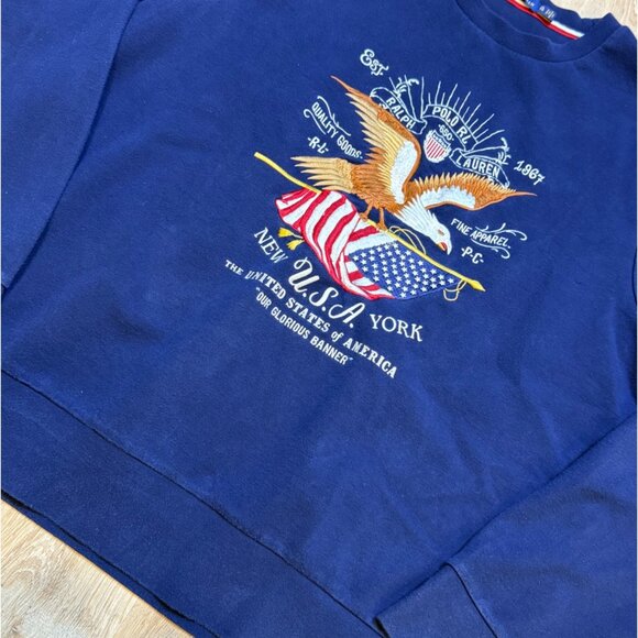 Polo Ralph Lauren Eagle USA Embroidered Sweatshirt Navy Blue XL - Picture 8 of 8